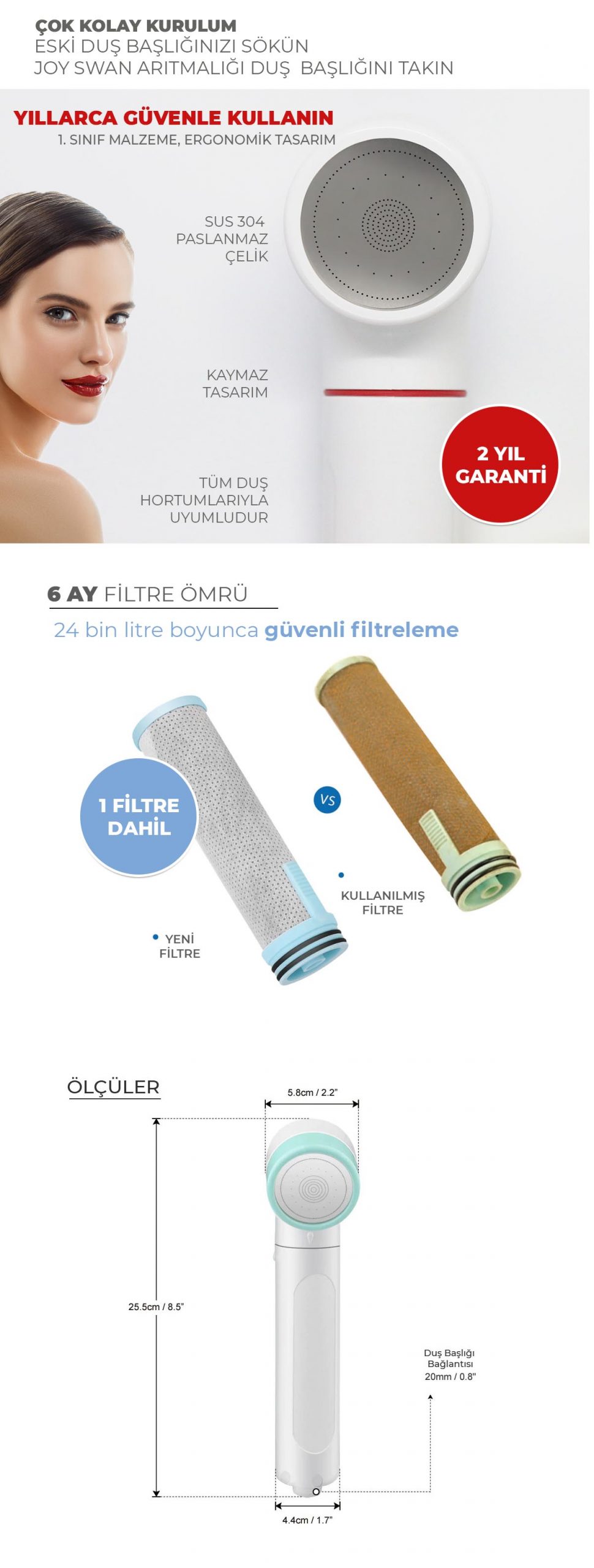 filtreli duş başlığı
