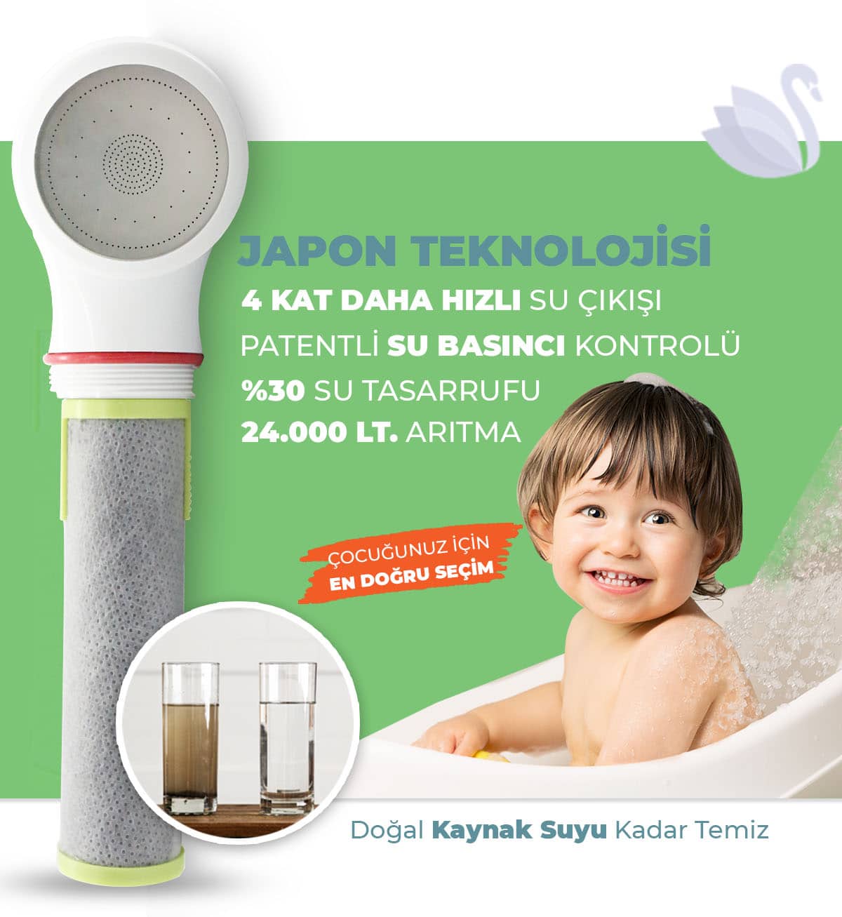 Aktif Karbon Fiber Filtreli Arıtmalı Duş Başlığı